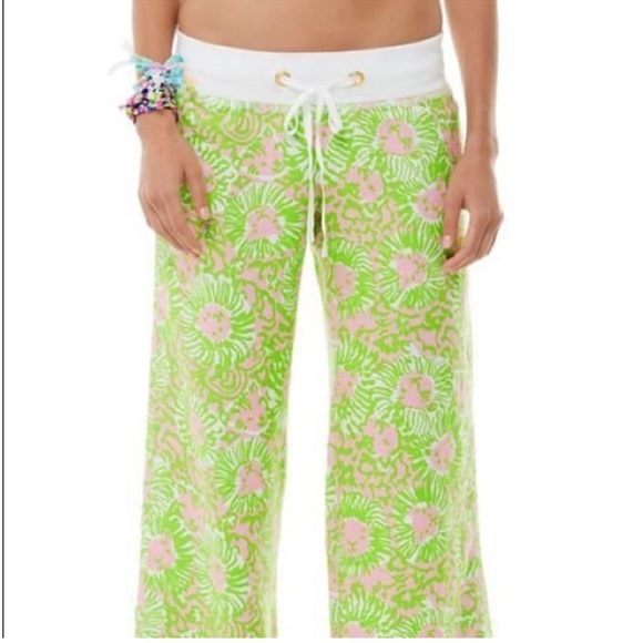 Lilly Pulitzer Sunnyside Lion Print Beach Pants 100% Linen Size Large Resort - Picture 1 of 9
